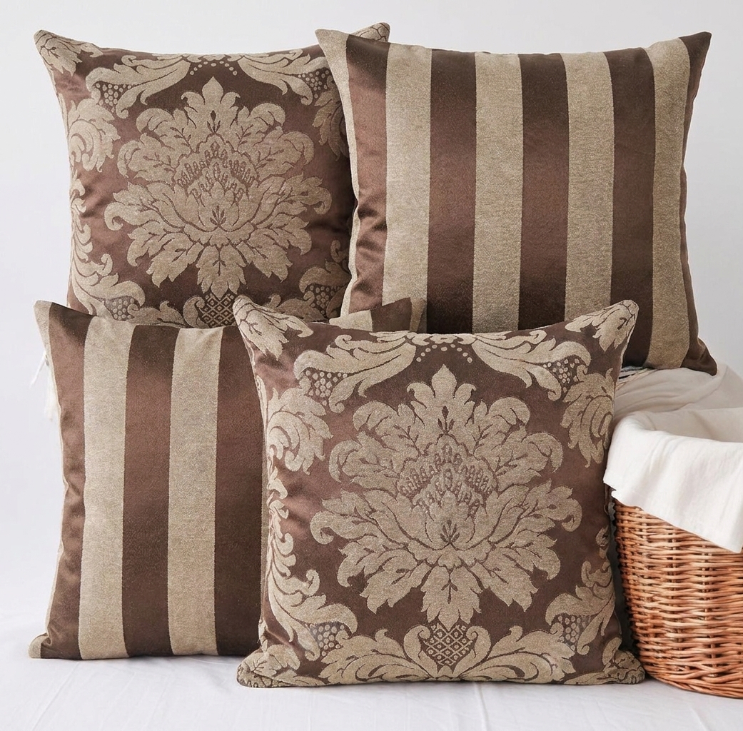 04 Capas para Almofada Jacquard 45x45cm - Marrom e Bege