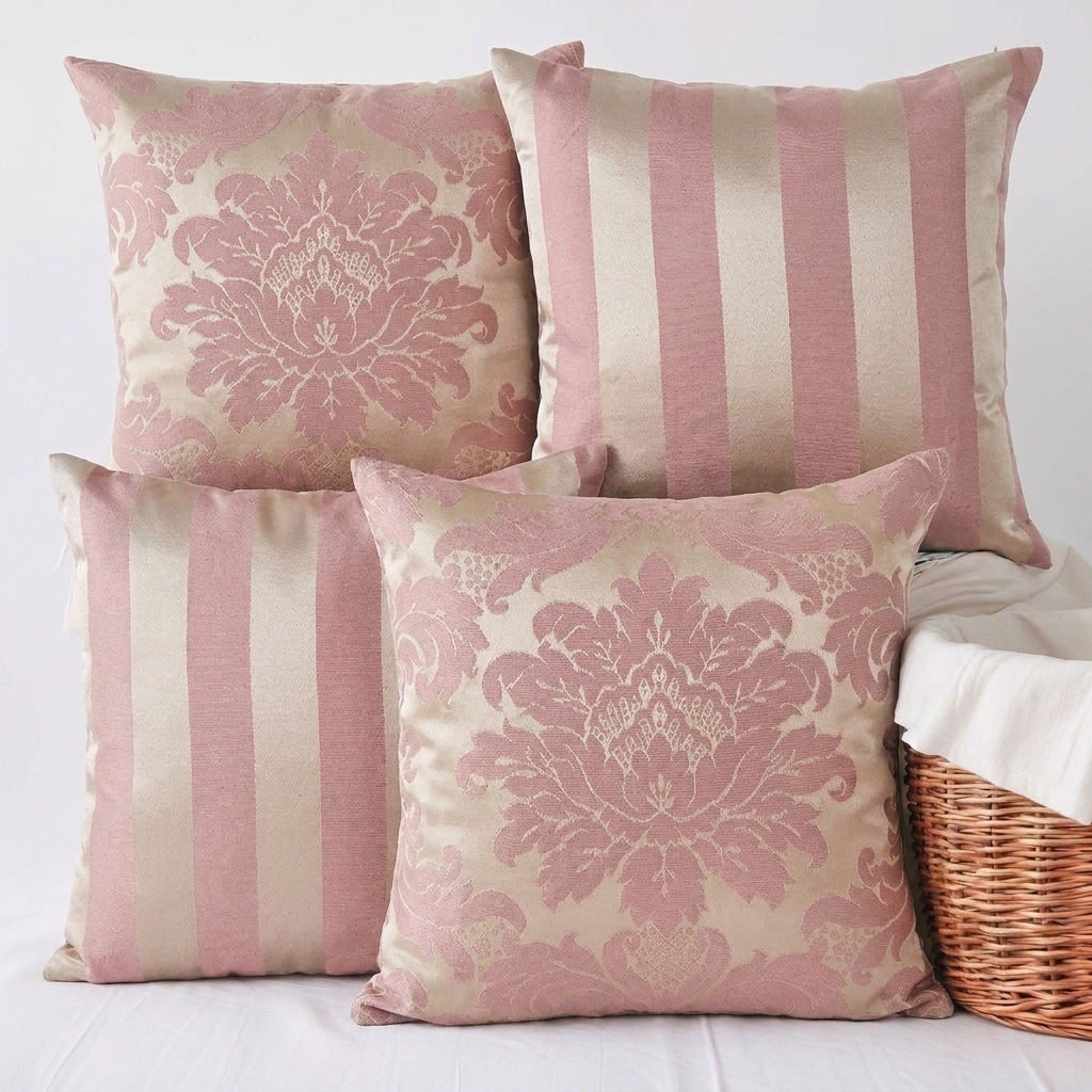 04 Capas para Almofada Jacquard 45x45cm - Rosa e Dourado