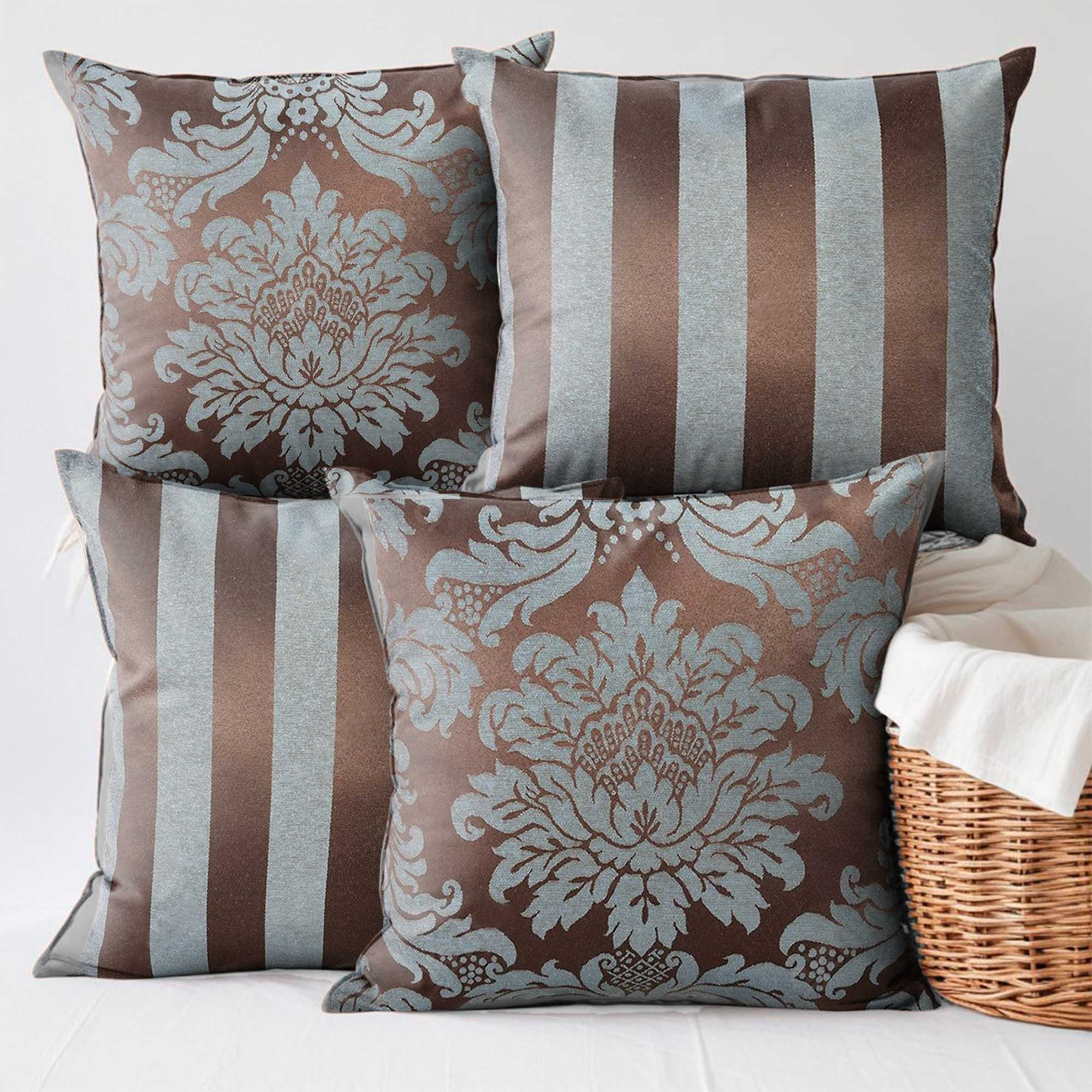 04 Capas para Almofada Jacquard 45x45cm - Turquesa e Marrom