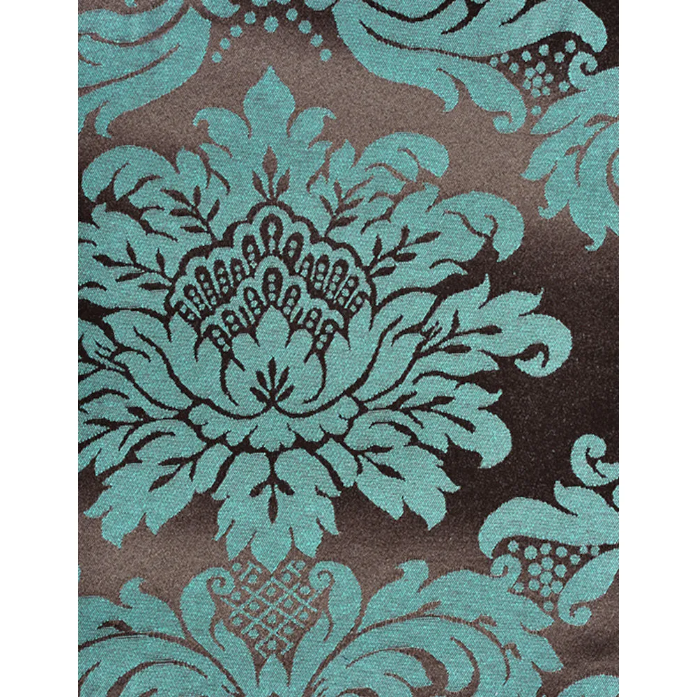 Tecido Jacquard Tradicional Medalhão - Turquesa e Marrom