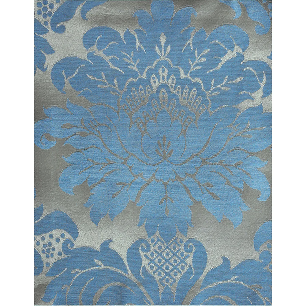 Tecido Jacquard Tradicional Medalhão - Azul e Dourado