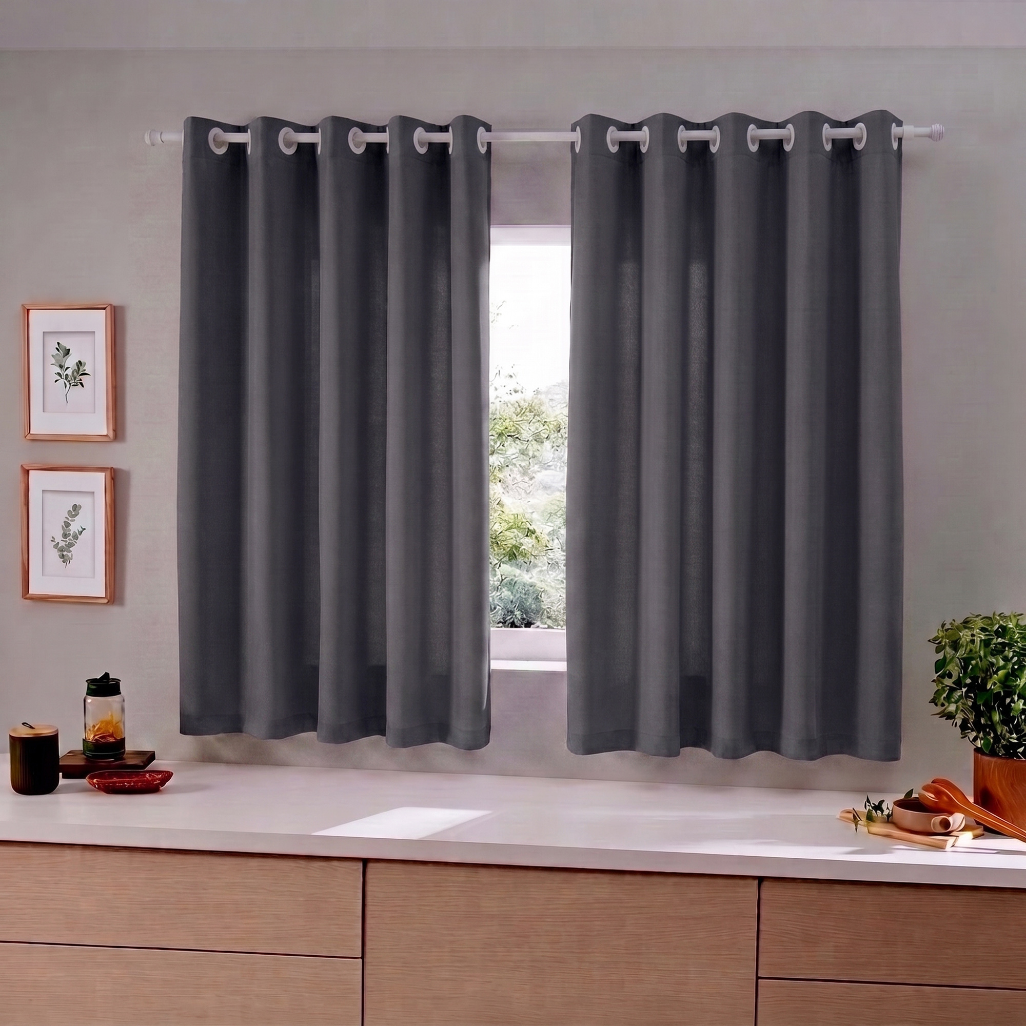 Cortina para Cozinha em Oxford Liso 300x170cm - Cinza Chumbo