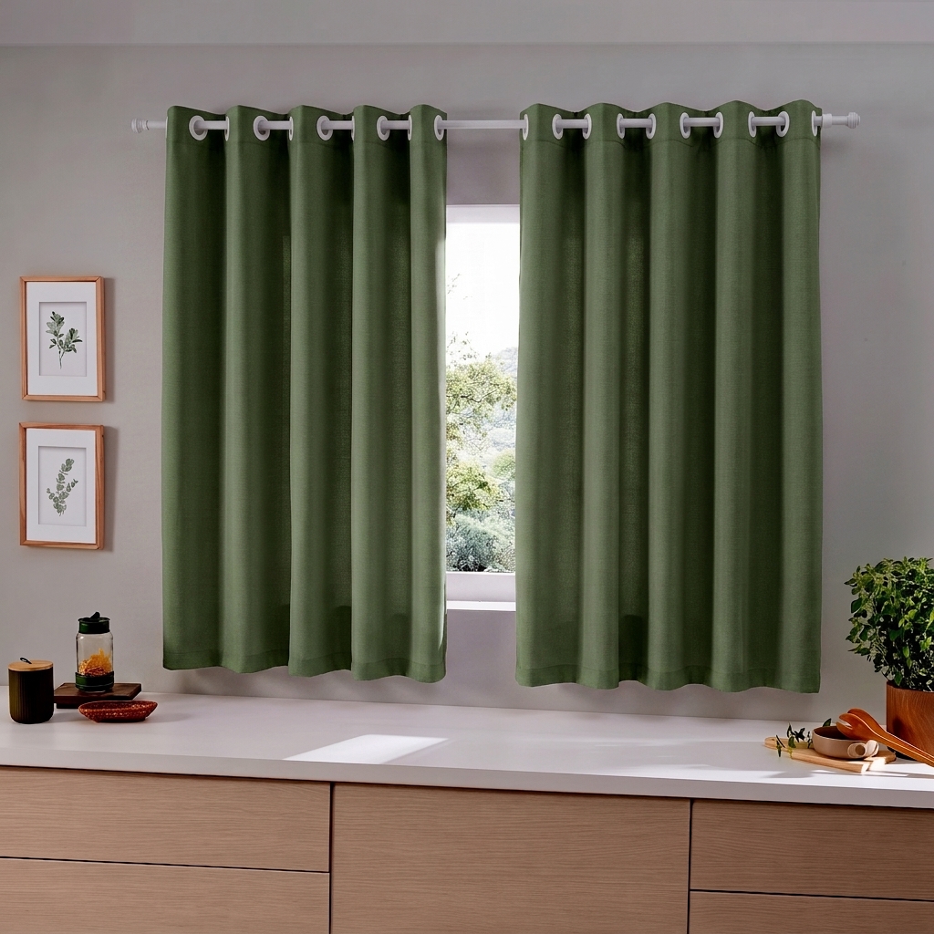Cortina para Cozinha em Oxford Liso 300x170cm - Verde Musgo