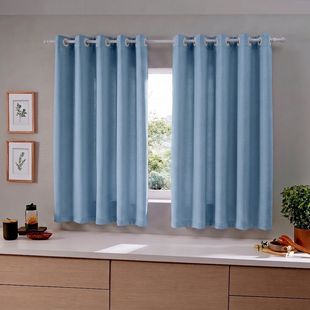Cortina para Cozinha em Oxford Liso 300x170cm - Azul Bebê
