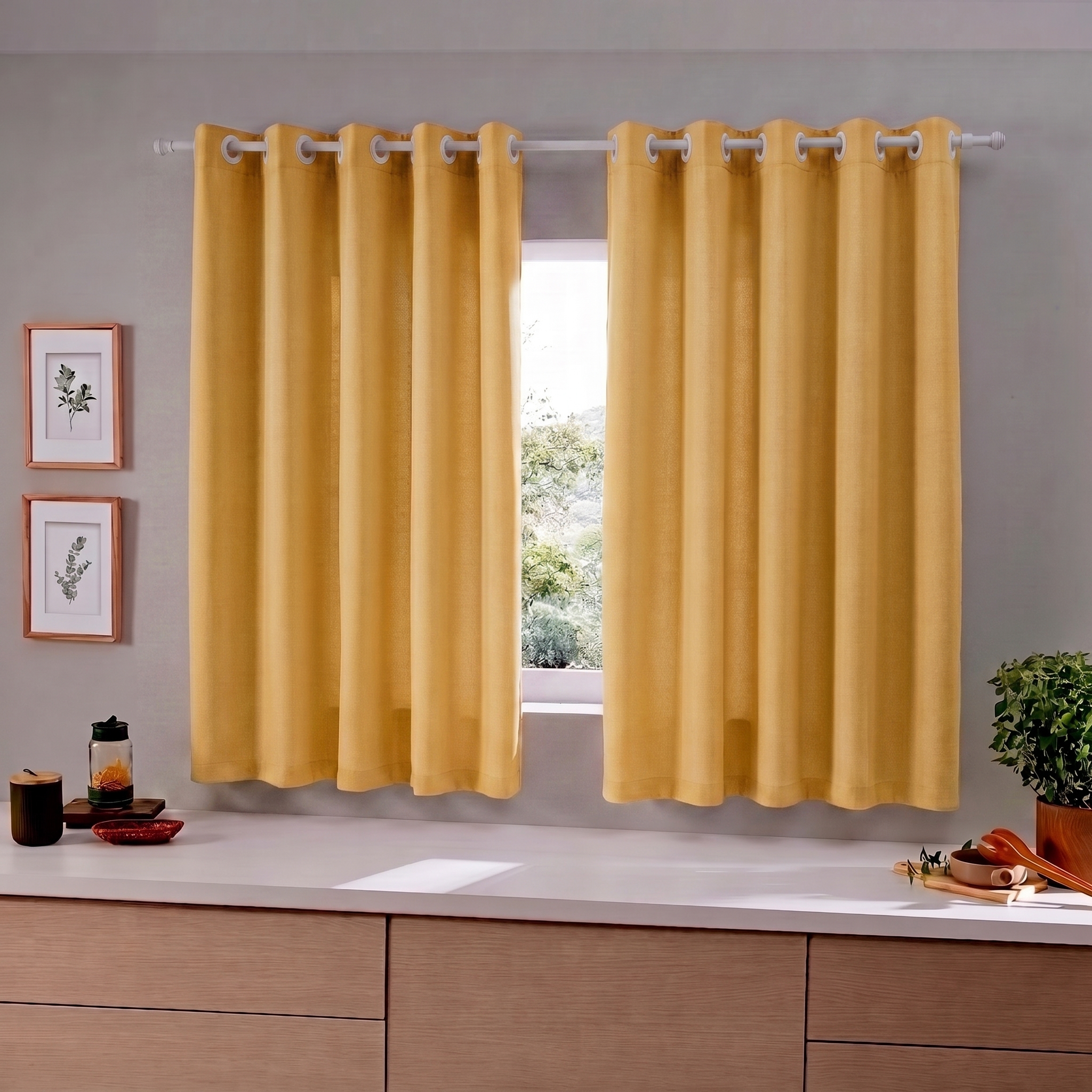 Cortina para Cozinha em Oxford Liso 300x170cm - Amarelo