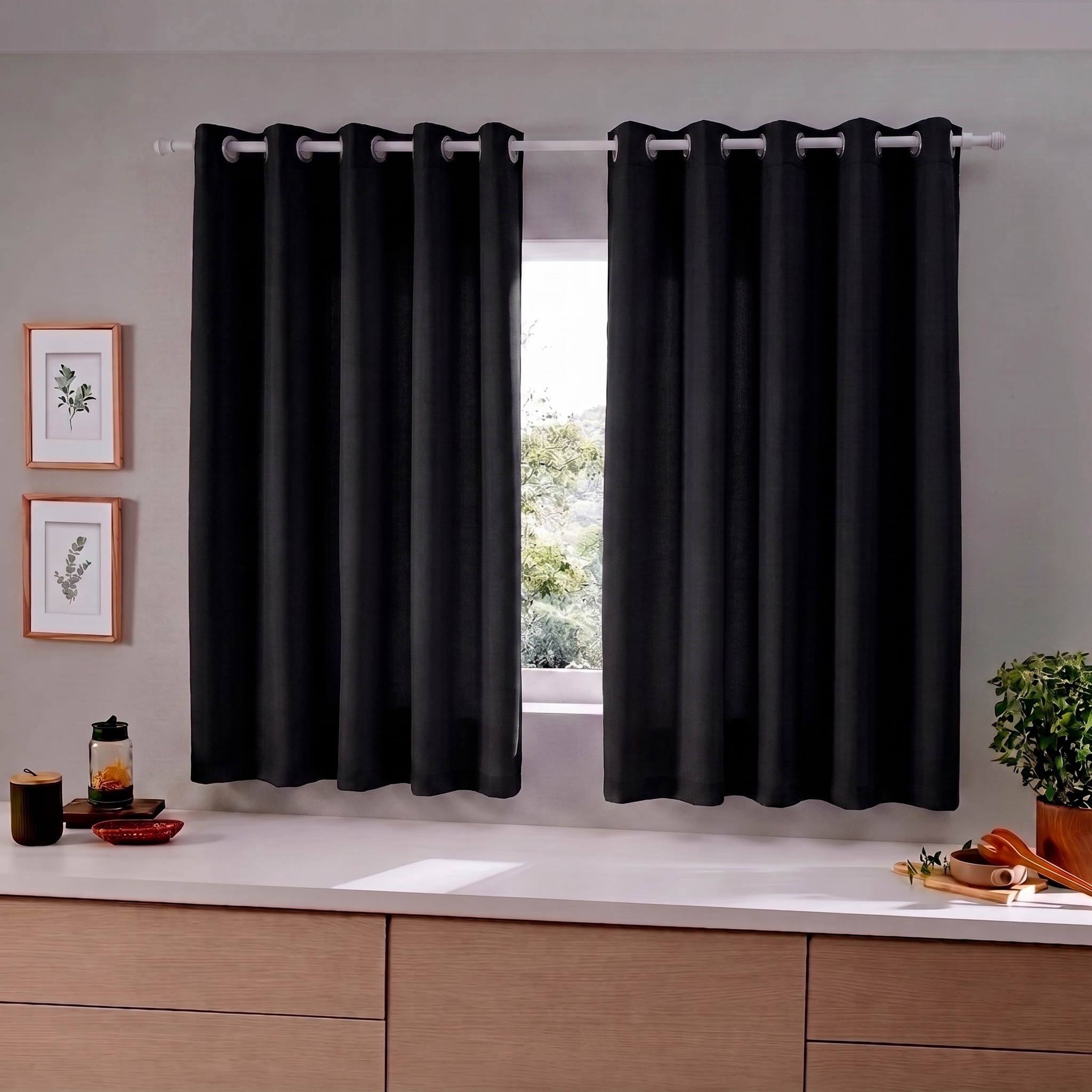 Cortina para Cozinha em Oxford Liso 300x170cm - Preto
