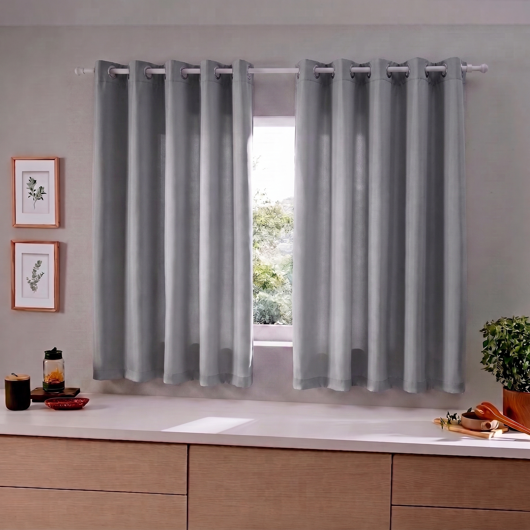 Cortina para Cozinha em Oxford Liso 300x170cm - Cinza Prata