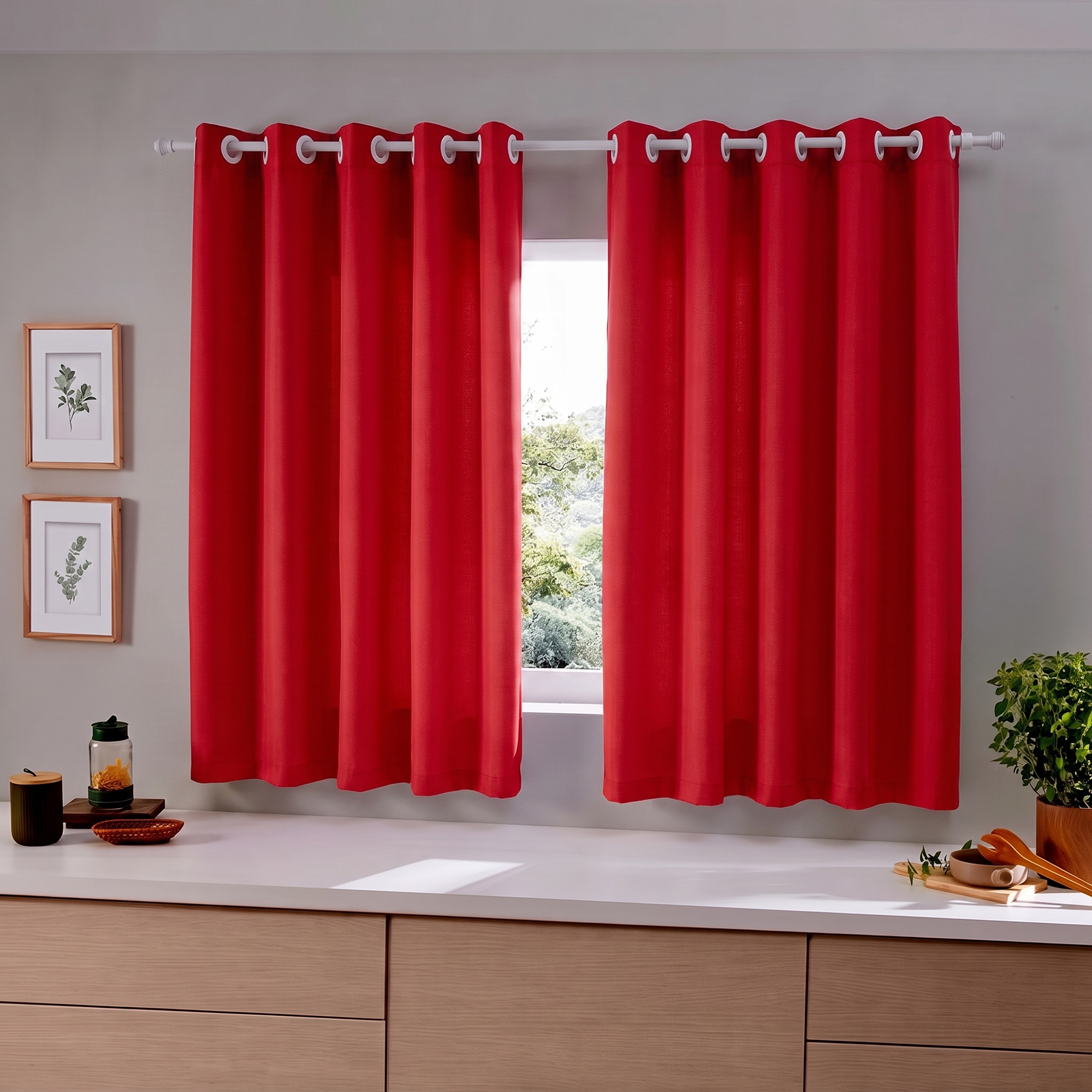 Cortina para Cozinha em Oxford Liso 300x170cm - Vermelho